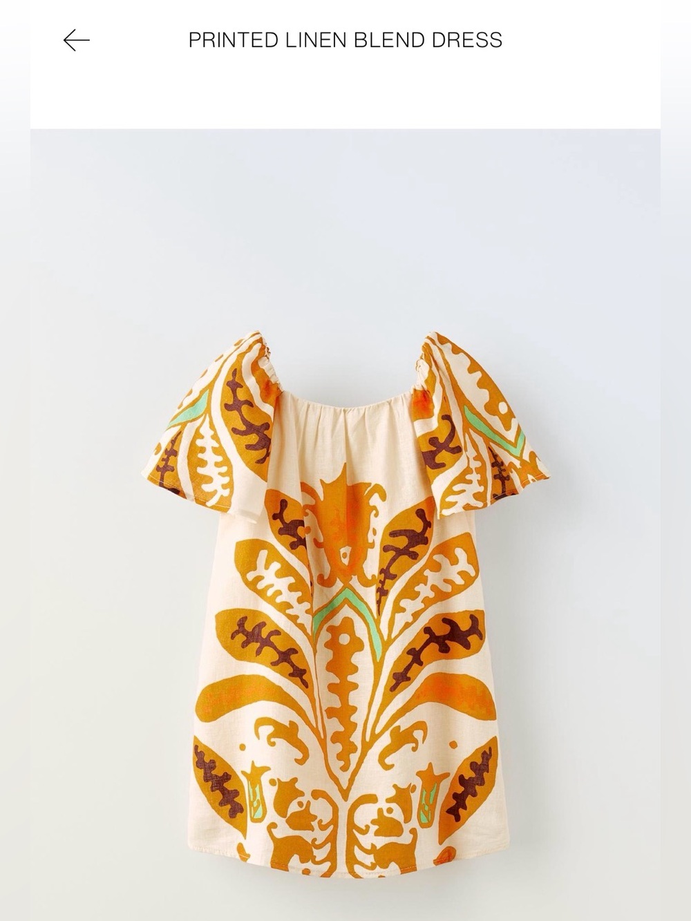Zara Kids Printed Linen Flutter Sleeve Dress in Ecru with Orange Print